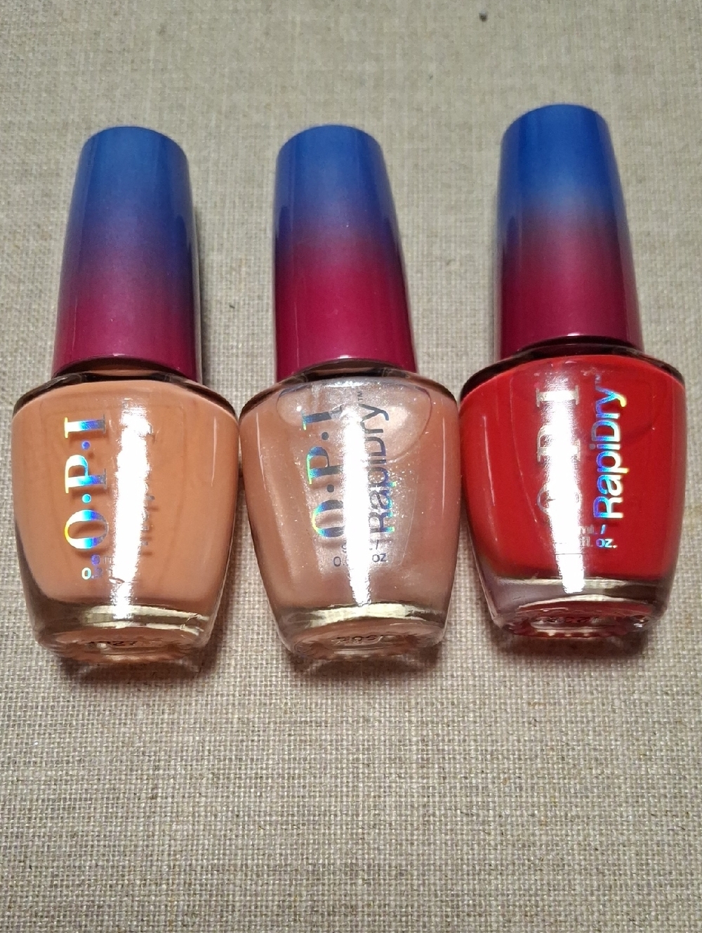 New OPI Trio: Peach Nude, Sheer Pearl, Bright Red Lacquer